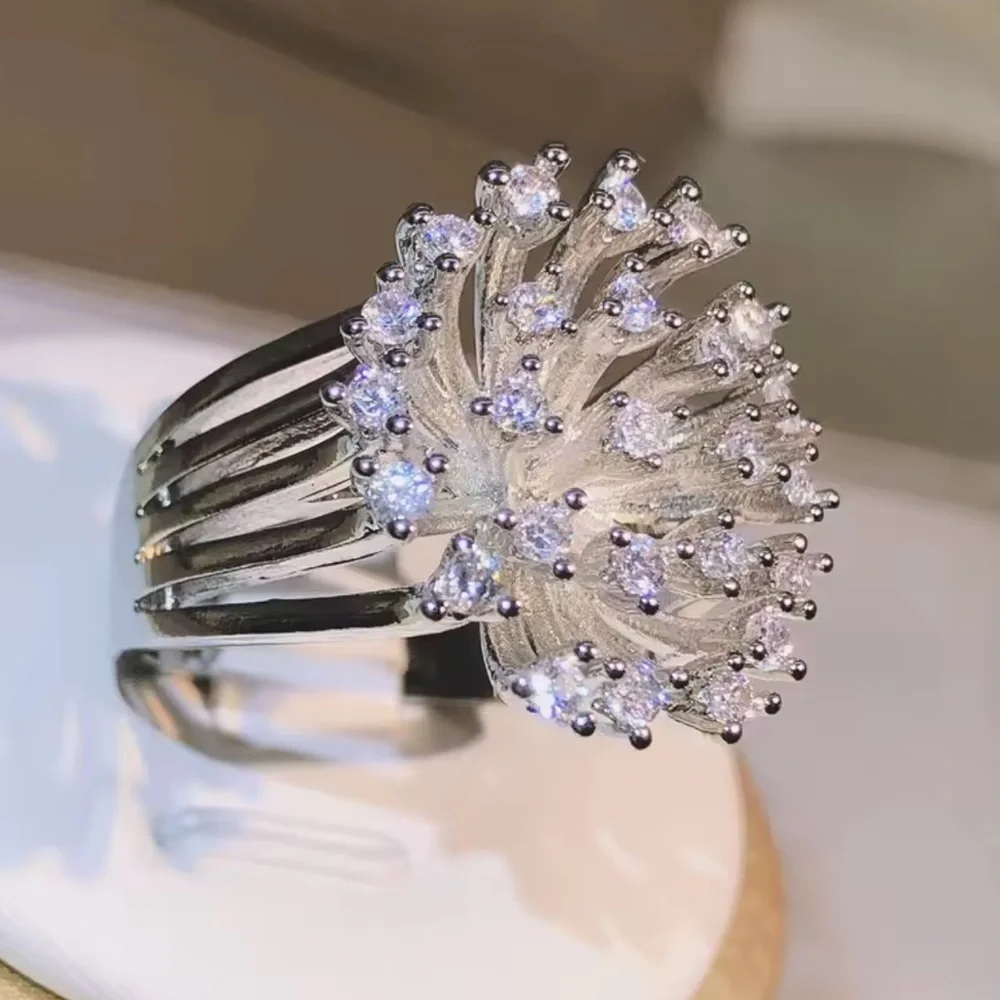 Radiant Diamond Starburst Ring – Luxury Silver & Crystal Statement Piece